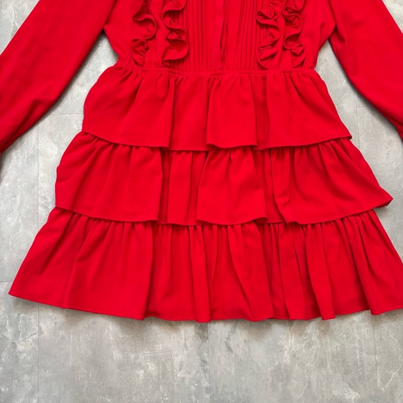 SISTER JANE Ruffled Red Romantic Long Sleeve Mini Dress Size Medium - Picture 4 of 9